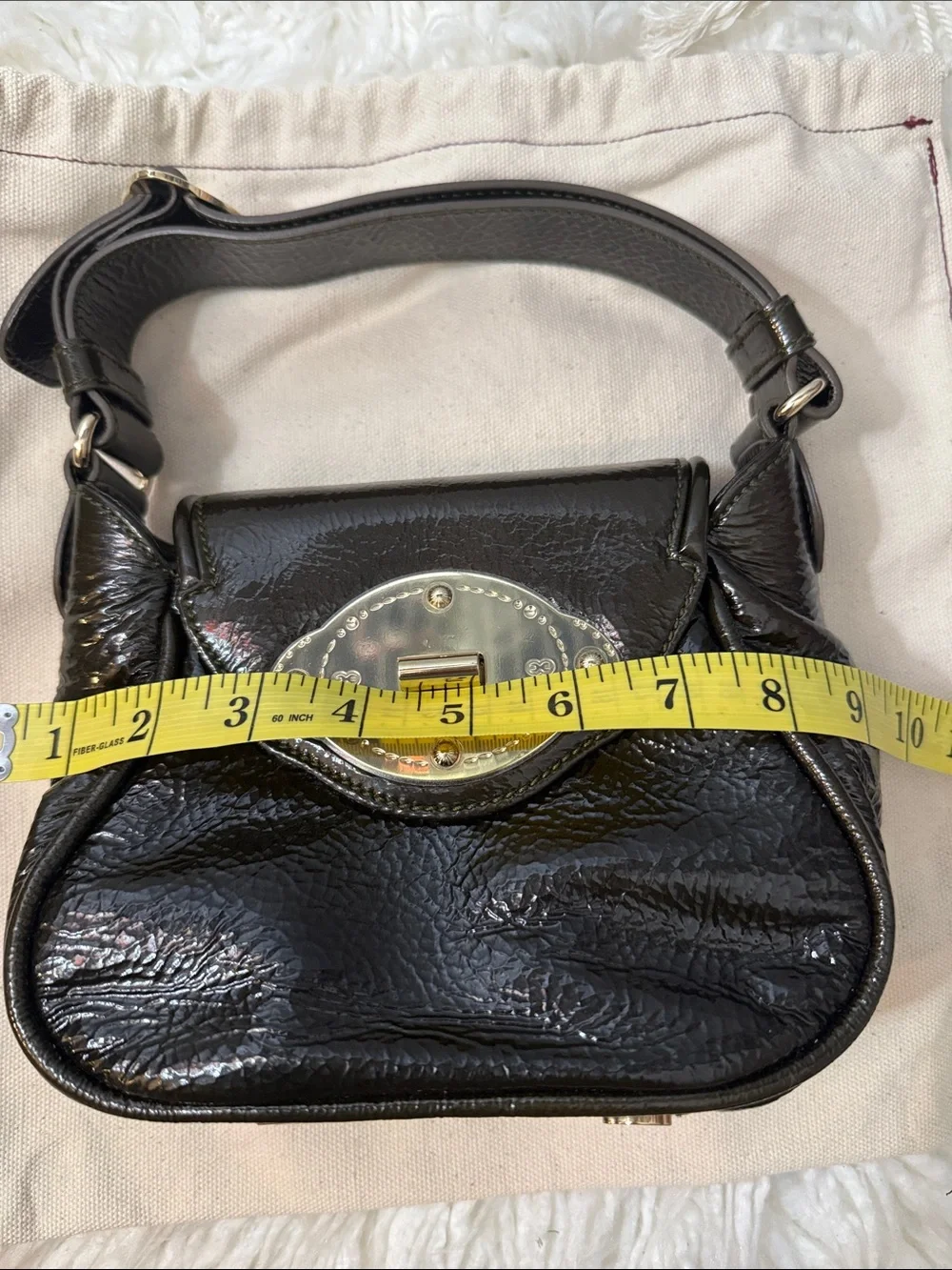 ESCADA patent leather dark green mini shoulder bag